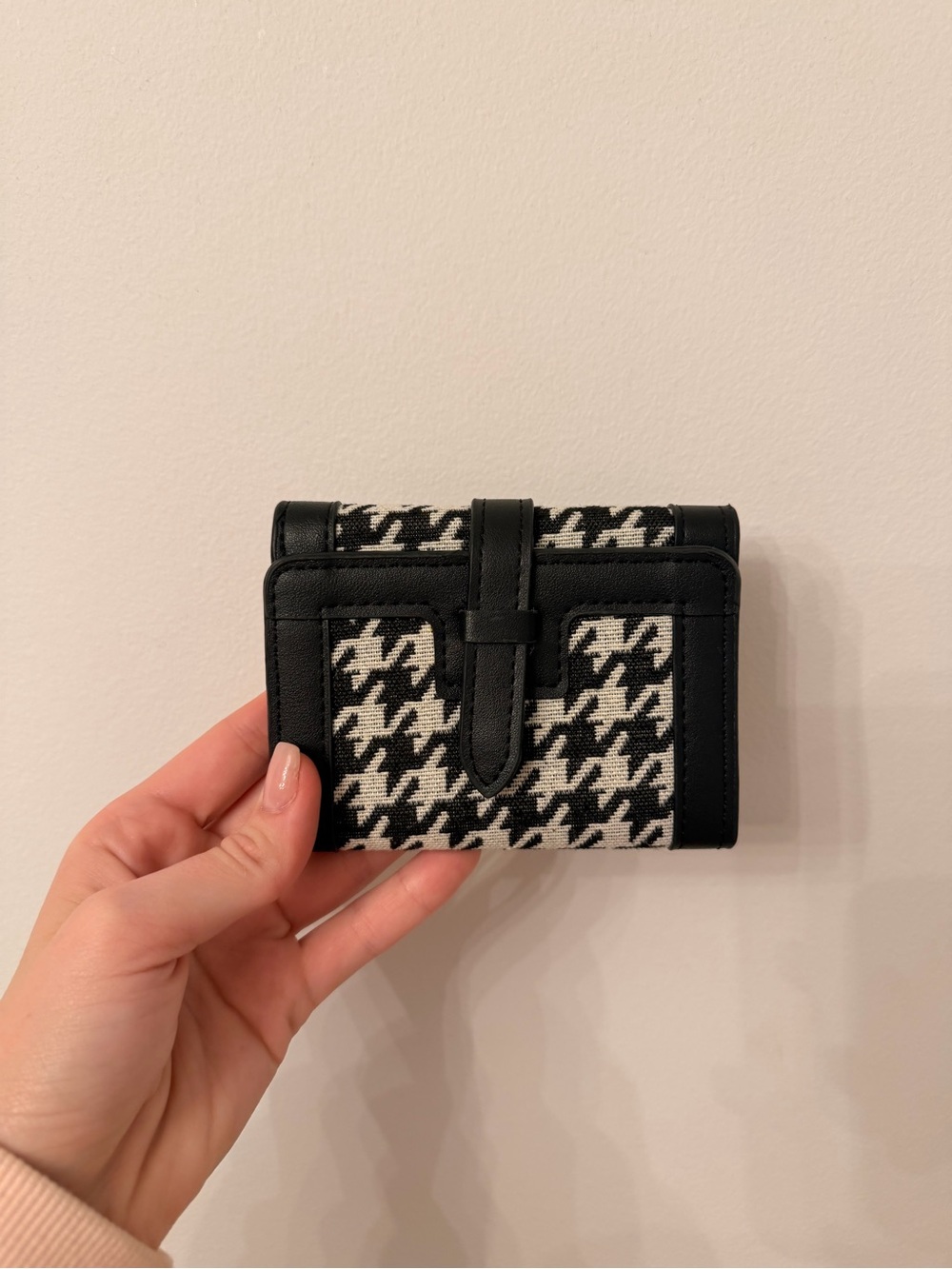 SHEIN Black and White Houndstooth Card Holder Wallet